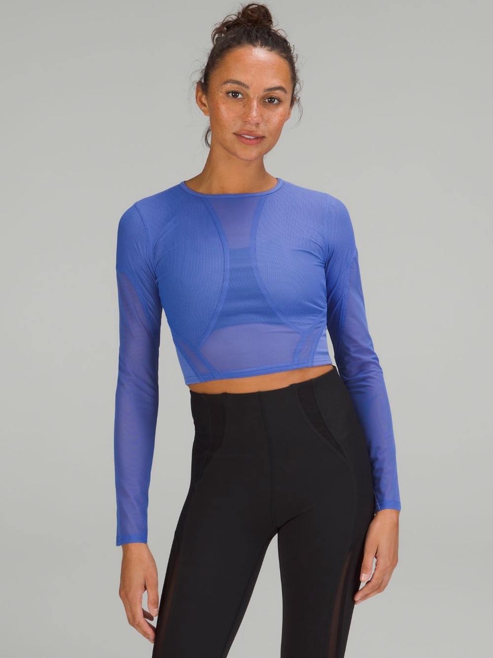 LULULEMON | Blue Mesh Panelled Long-Sleeve Crop Top